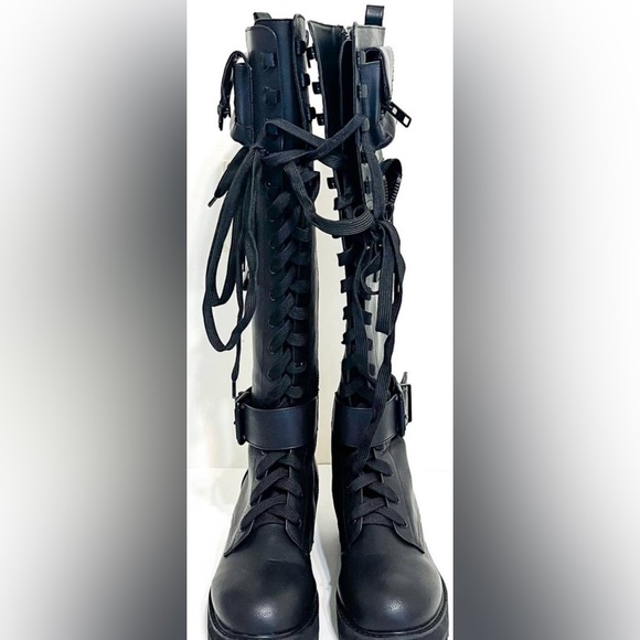 SOLD FB!!!Dollskill Vegan faux Obsidian combat black boots goth dolls kill punk - Picture 2 of 6